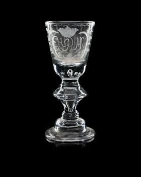 612. An engraved German wine glass, 18th Century.