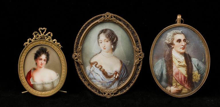 MINIATYRER, 3 st, gouacher, 1800/1900-tal.