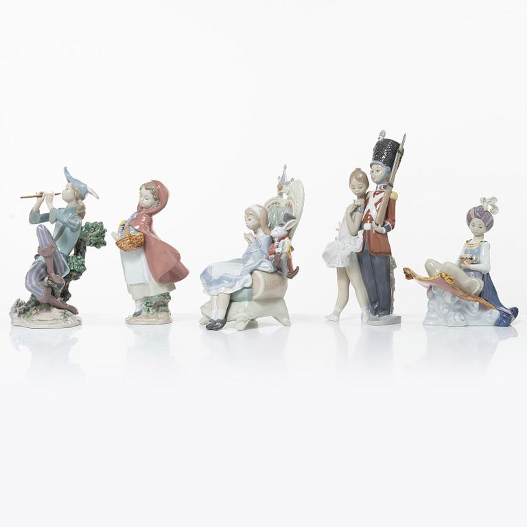 Lladró, 5 figurines, "Little Tin Soldier", "Alice in Wonderland", "Aladdin", "Little Red Riding Hood", "The Pied Piper".