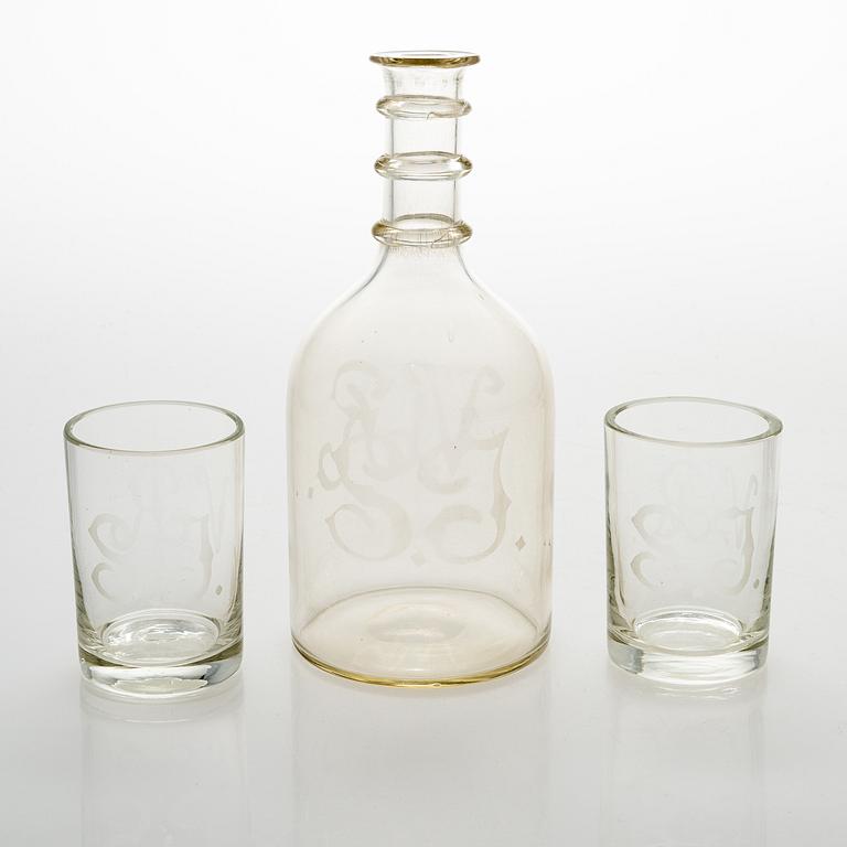 Carafe and two drinkin glasses for The Finnish State Railways 1920-1960.