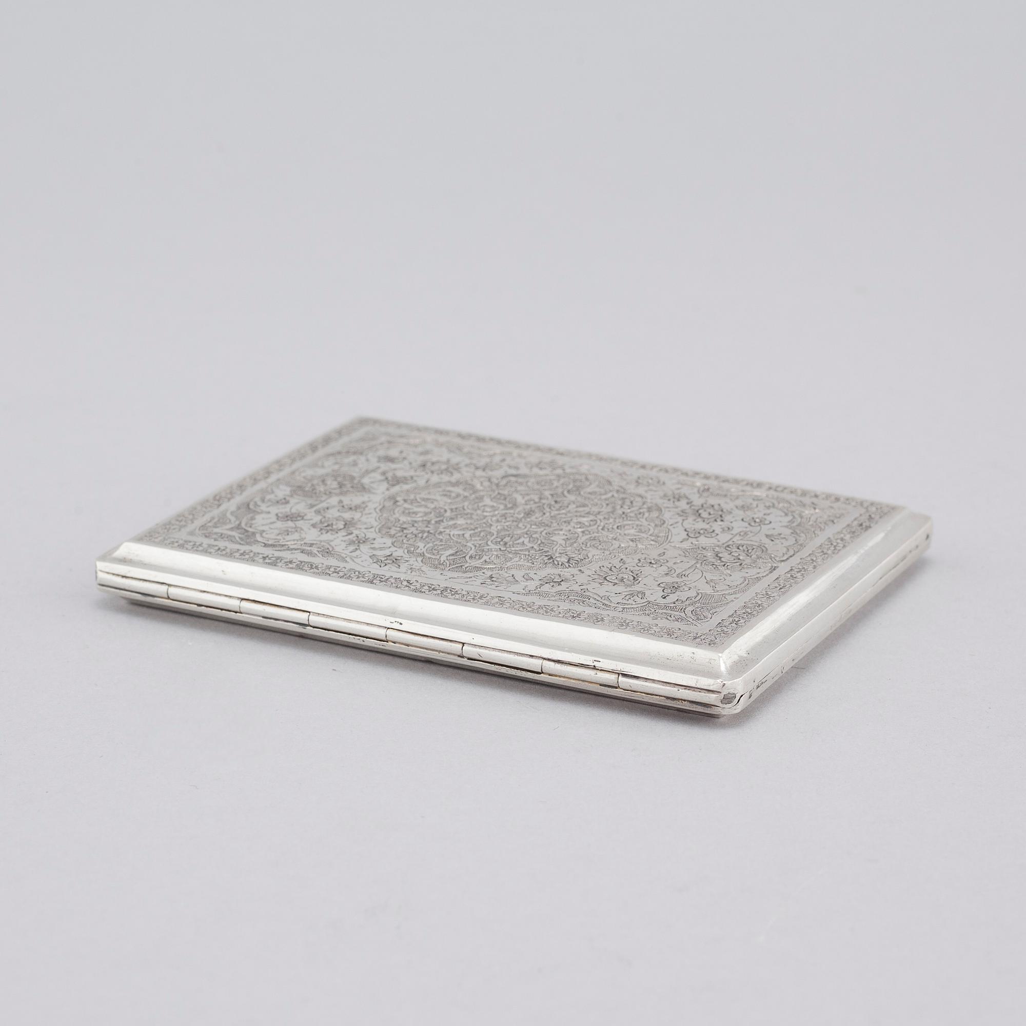 A cigarette case in silver, Persia/Iran, unidentified marks. Total weight 151 g.