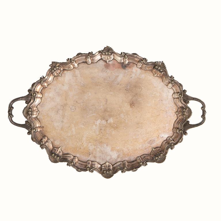 Tray in Rococo style, silver plate, first half of the 20th century.