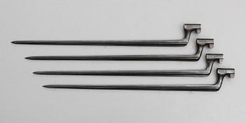 BAJONETTER, 4 st, järn, 1800-/1900-tal.