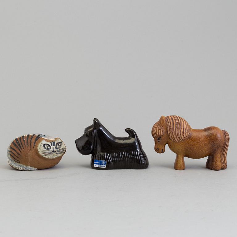 Three Lisa Larson stoneware figurines from Gustavsberg.