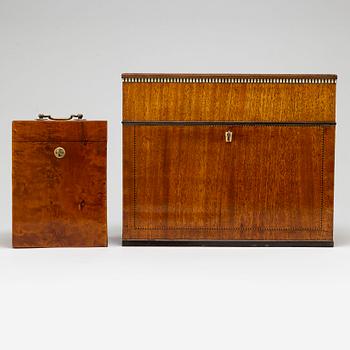 Two boxes with bottles, ca 1800 and 19th century.