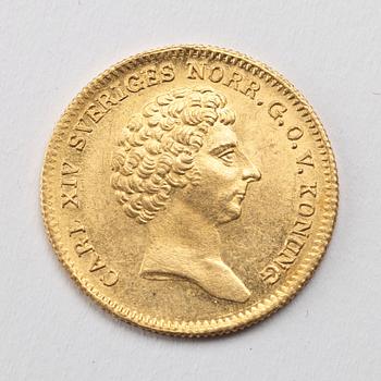 A gold 1 ducat coin Karl XIV Johan of Sweden, 1835.