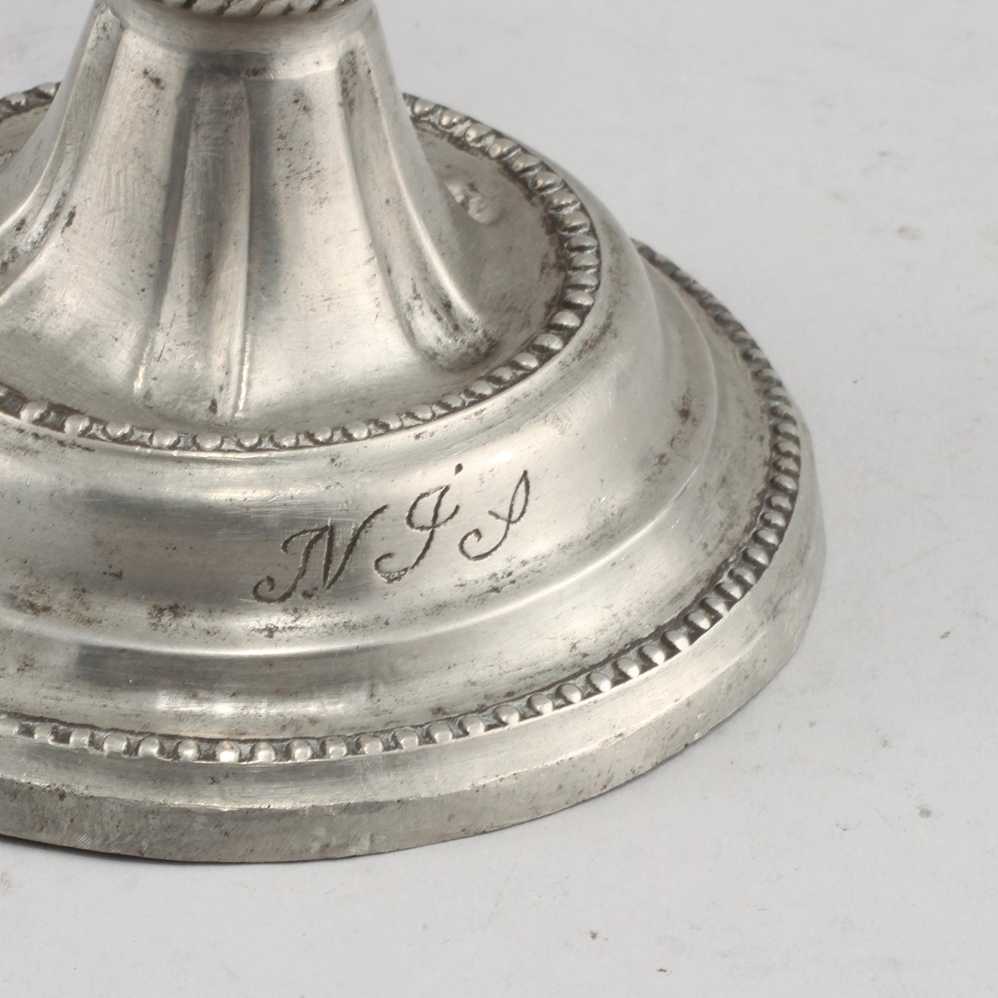 LJUSSTAKE, tenn, gustaviansk, troligen Johan Anjou, Gävle,runt sekelskiftet 1700/1800.
