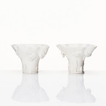 Two blanc de chine libation cups, Qing dynasty, Kangxi (1662-1722).