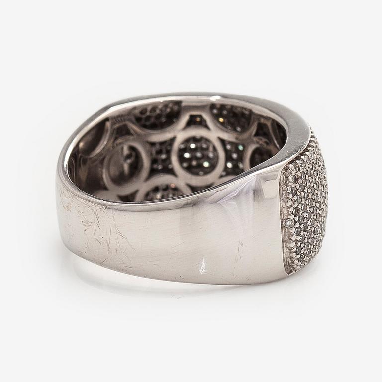 Sormus, 14K valkokultaa ja 8/8-hiottuja timantteja.