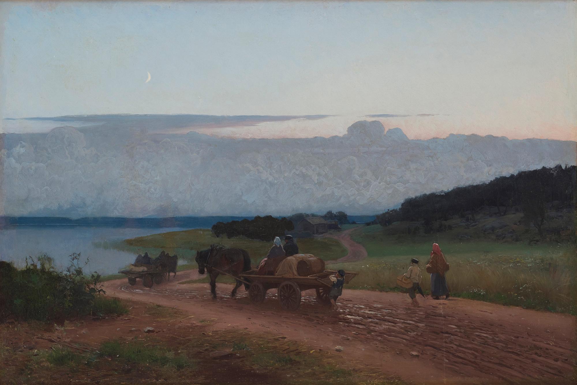 August Malmström, Skymningslandskap med hästekipage.