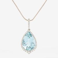 Pendant, Sørsand, 18K white gold with drop-cut aquamarine and princess- and brilliant-cut diamonds.