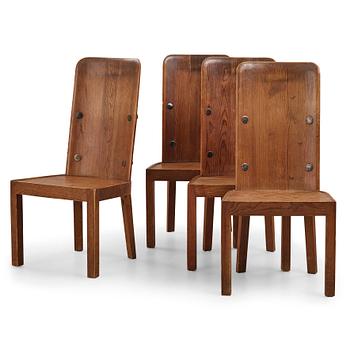 293. Axel Einar Hjorth, a set of 4 stained pine "Lovö" chairs, Nordiska Kompaniet, 1930's.