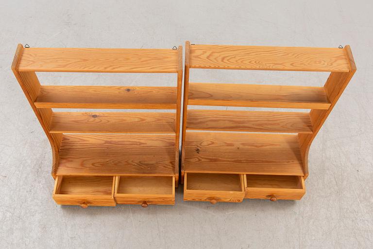 A pair of 1950s pine wall shelves possibly Carl Malmsten.