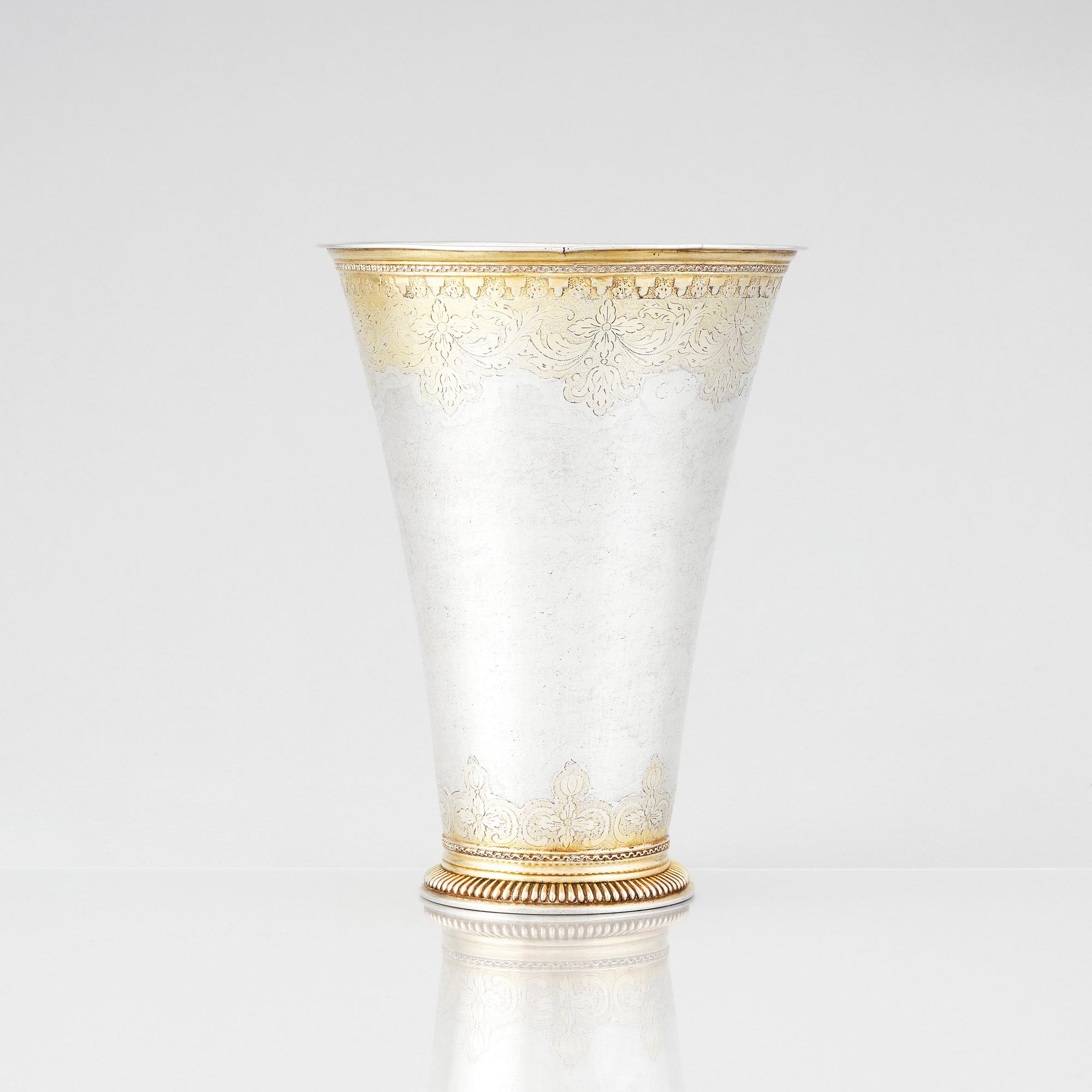 A Swedish 18th Century parcel-gilt silver beaker, mark of Isak Sauer, Stockholm 1751.