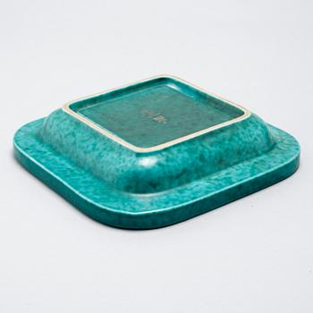 A stoneware vase and a dish by Wilhelm Kåge for Gustavsberg, 20th century.