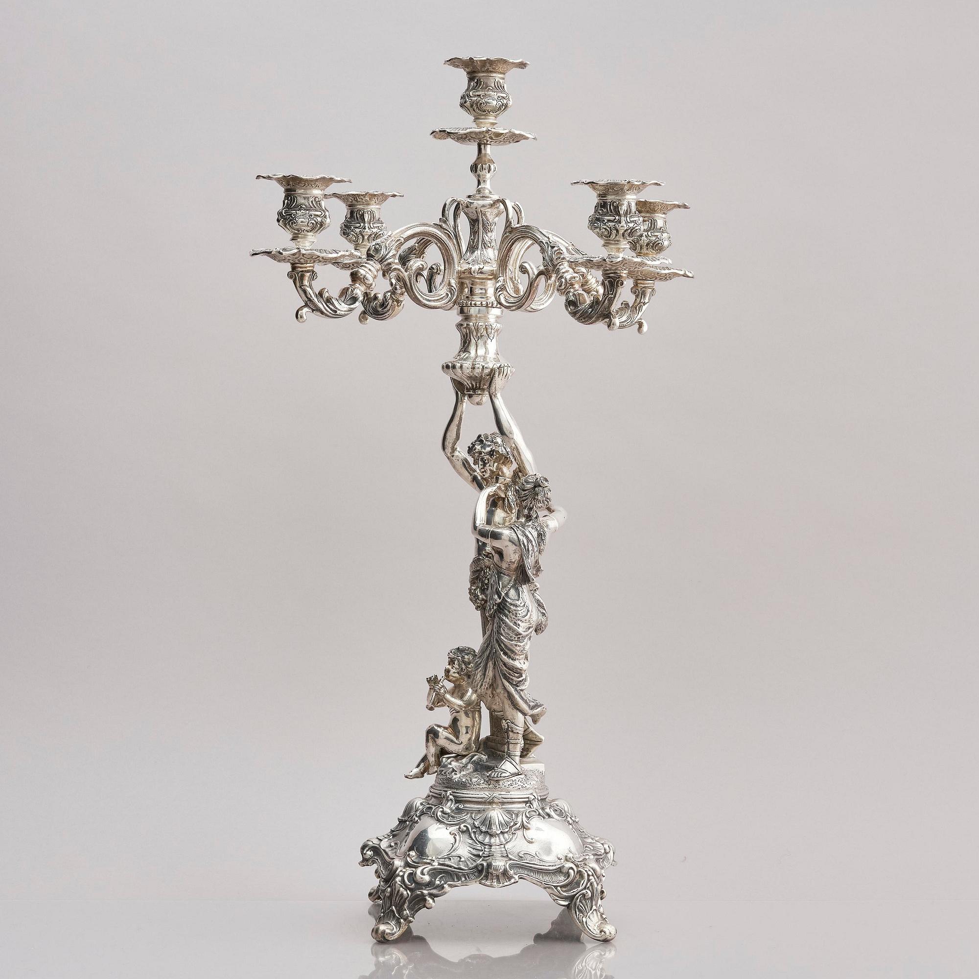 Lale Silverware & Co Ltd, femarmade kandelabrar, tre stycken, sterling silver, Istanbul, Turkiet 1900-tal.