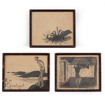 ALBERT ENGSTRÖM, ink drawings, 13, signed.