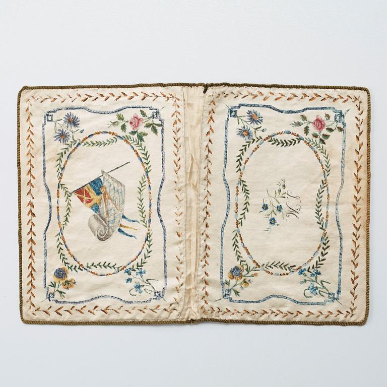 PLÅNBOK, SIDEN. 18,3 x 13,8 cm. Sverige 1800-talets förra hälft.