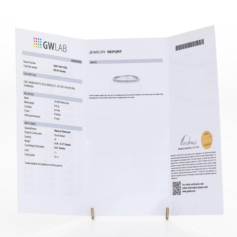 Tennis bracelet, brilliant cut diamonds, 14K white gold.