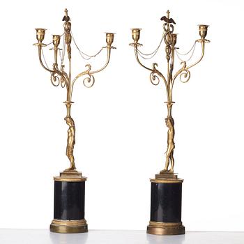 A pair of late Gustavian three-light chandeliers, circa 1800.