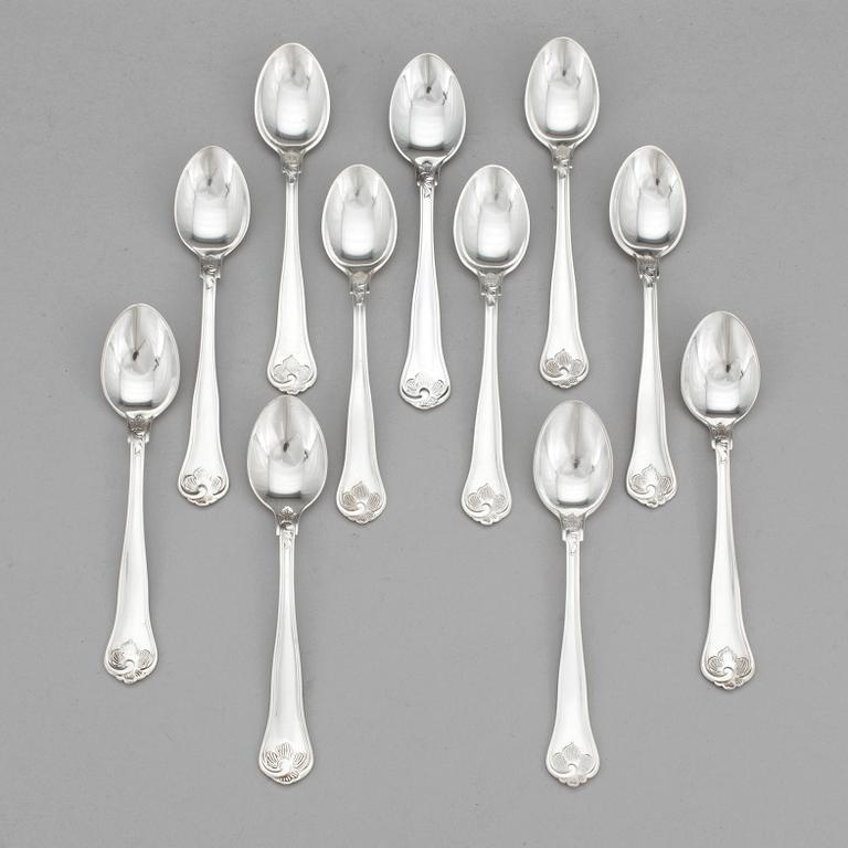 KAFFESKEDAR, 11 st, silver, "Sachsisk", Cohr och Mema,  sent 1900-tal. Vikt 150 gram.