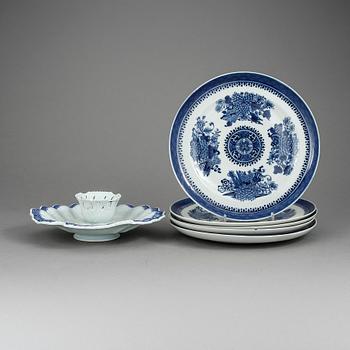 PARTI KINA, 6 delar, porslin, Kina, varav 5 st tallrikar, jiaqing, 1800-tal.