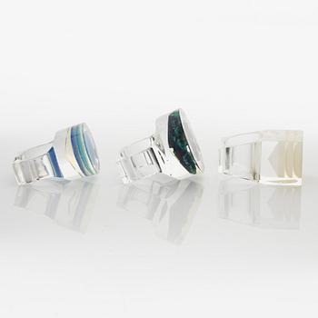 Siv Lagerström, three acrylic plastic rings, 1970s.