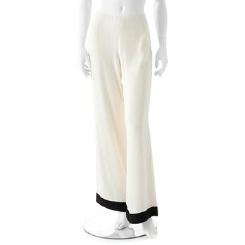 RALPH LAUREN, a pair of cremewhite and blue silk evening pants.