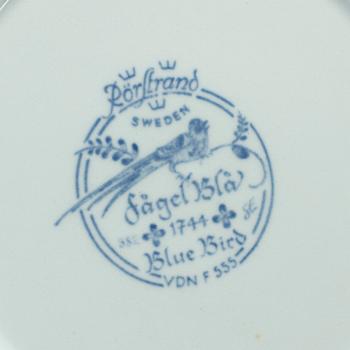 SERVISDELAR, 45 delar, flintgods, "Fågel blå", Rörstrand, 1980-tal.