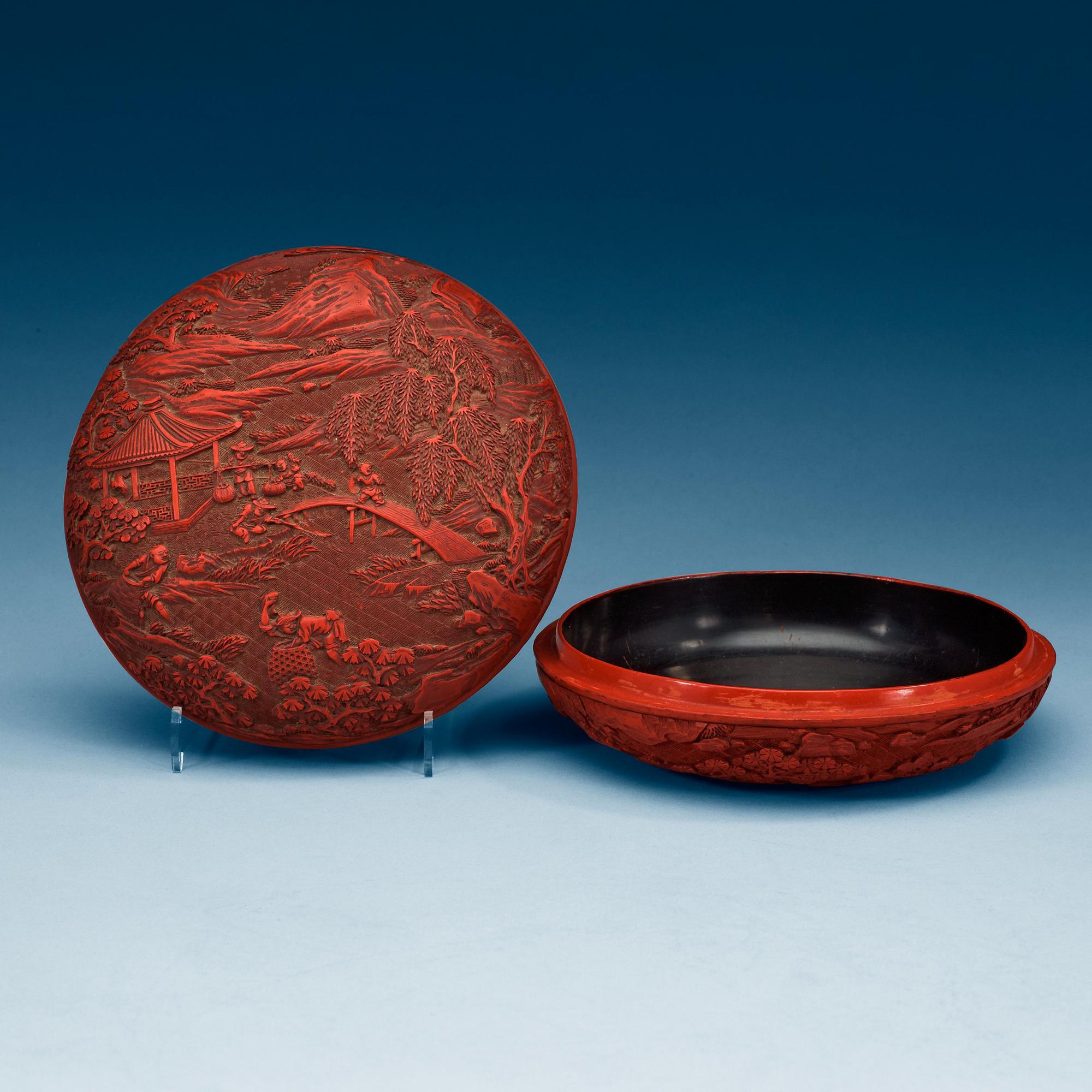 ASK med LOCK, röd lack. Qing dynastin (1644-1912).