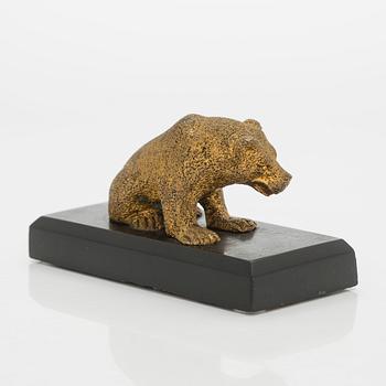 A Russian bronze paper weight on a stone base, latter half of the 19th century.