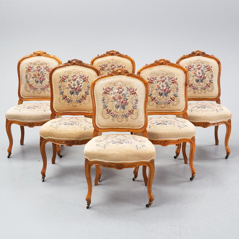 A set of sofa, two armchairs and six chairs, Louis XV-style, ca 1900.