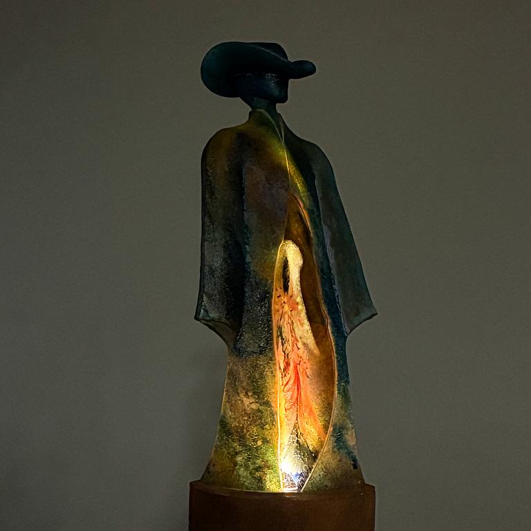 Kjell Engman, "Man in Trenchcoat", unique sculpture, from the series "Catwalk", cast glass, Kosta Boda.