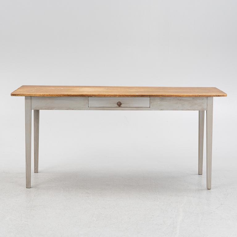 A painted pine table, contemporary with older parts.