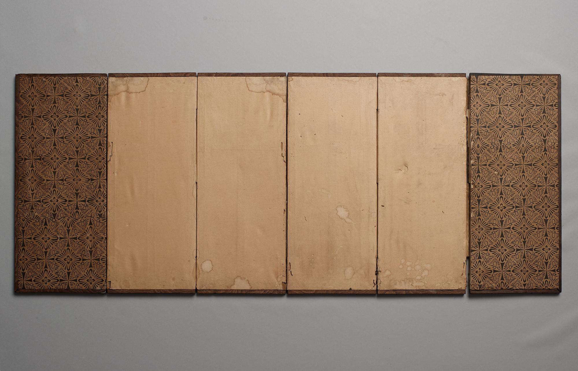 A Japanese six fold table screen, early 20th Century.
