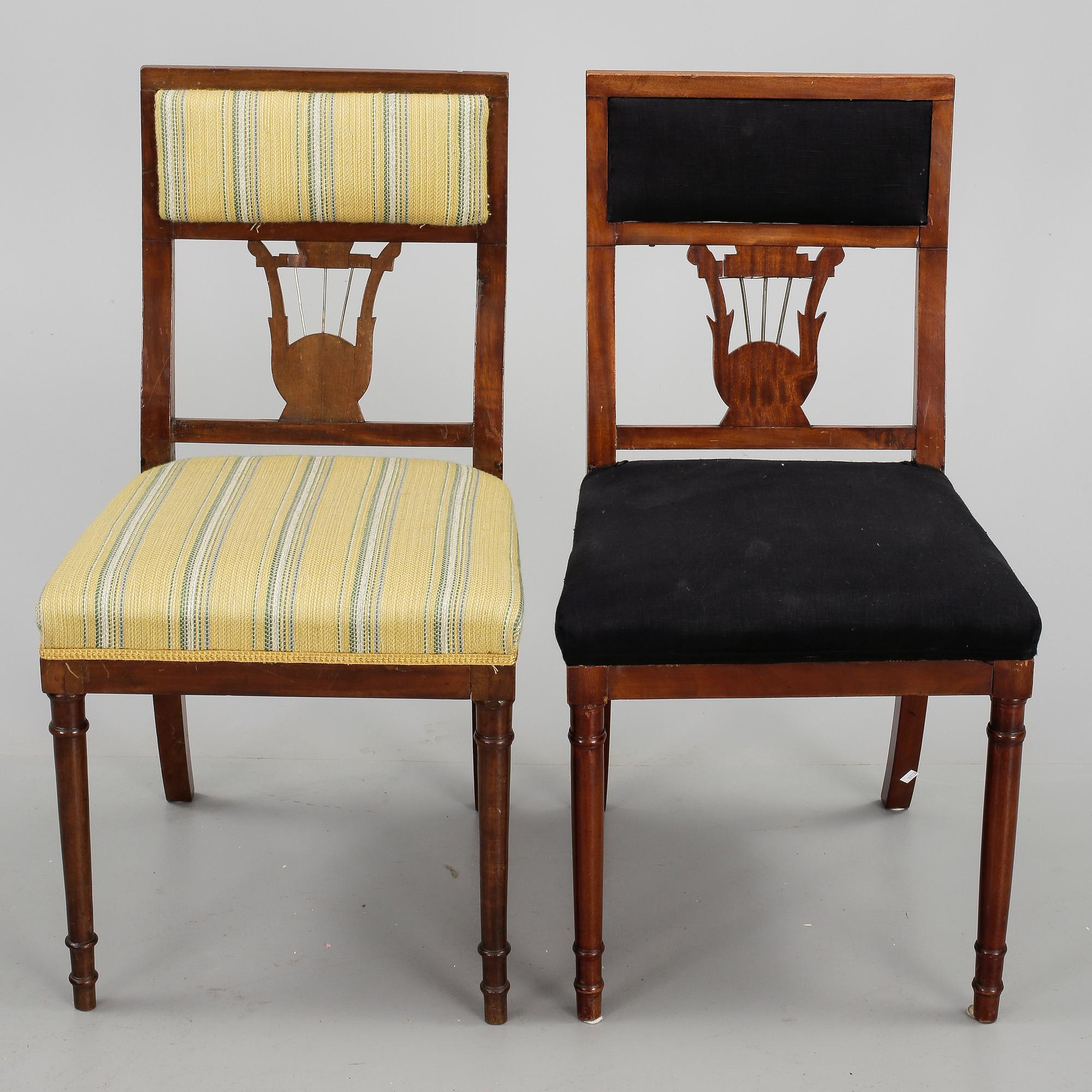 STOLAR SAMT TABURETTER, 10 delar,  biedermeier, 1800-talets första hälft.