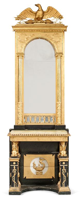 A Swedish Empire mirror and console table by P. G. Bylander.