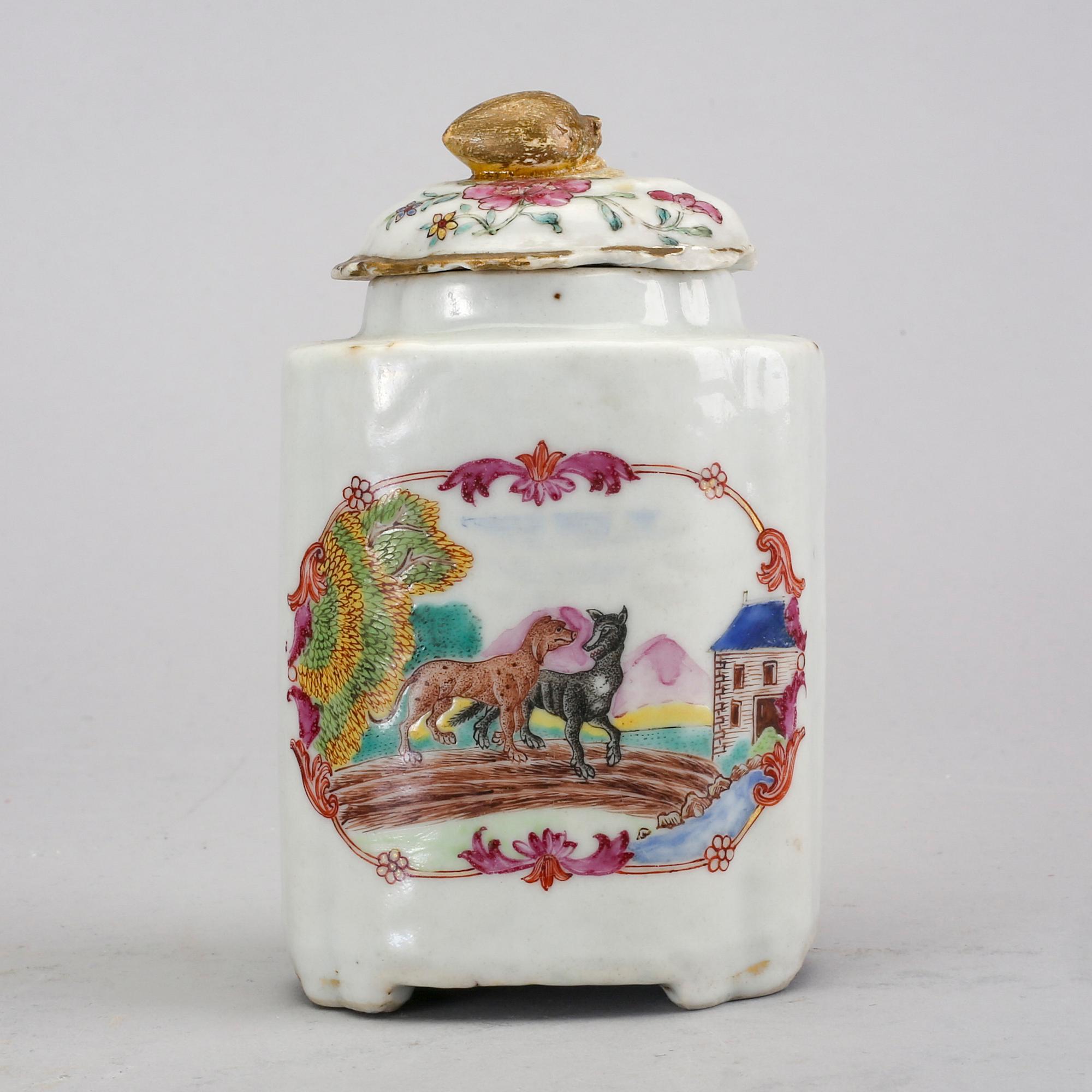 A Chinese Qianlong famille rose porcelain tea caddy.