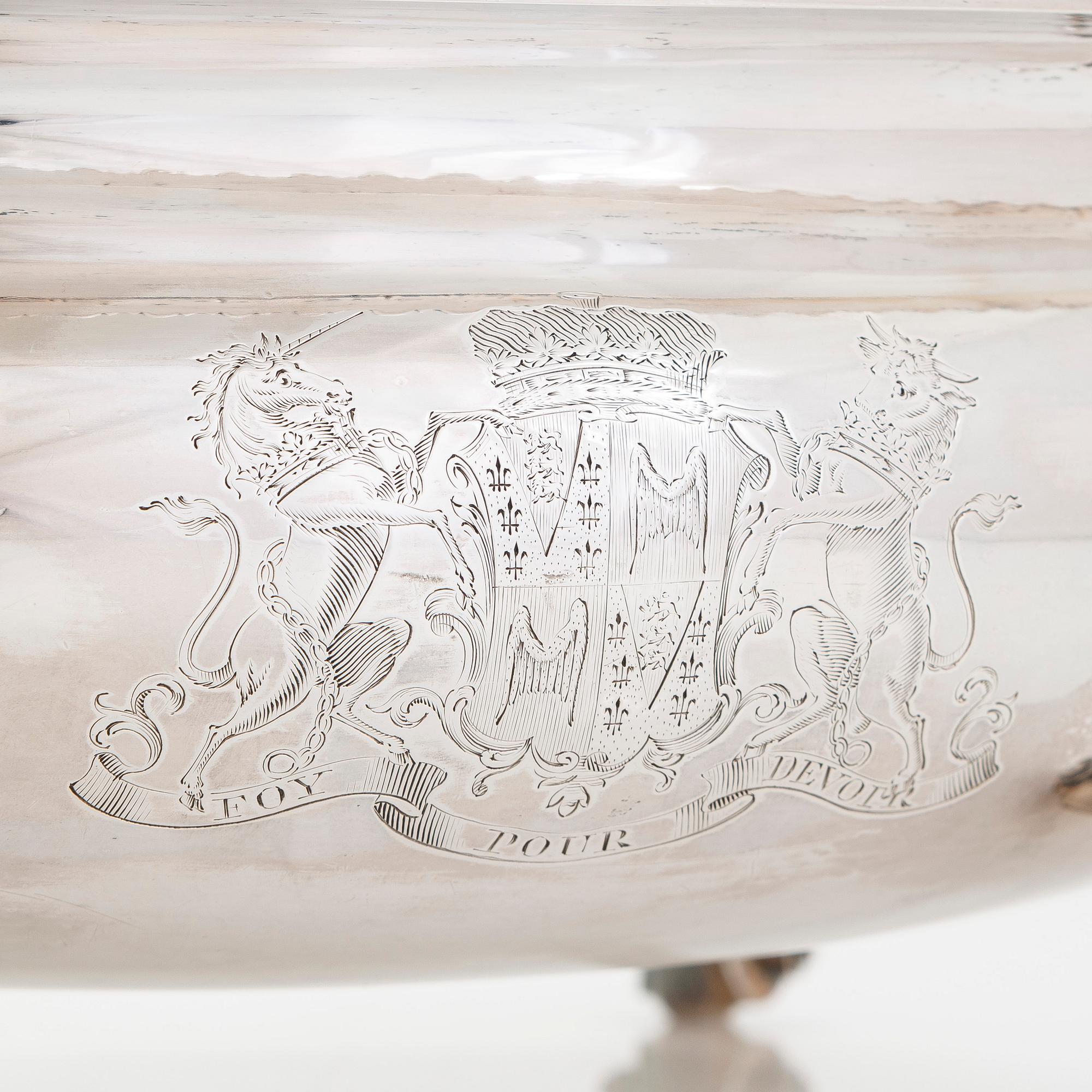 A mid-18th-century sterling silver tureen, mark of Peter Archambo II and Peter Meure, London 1753.
