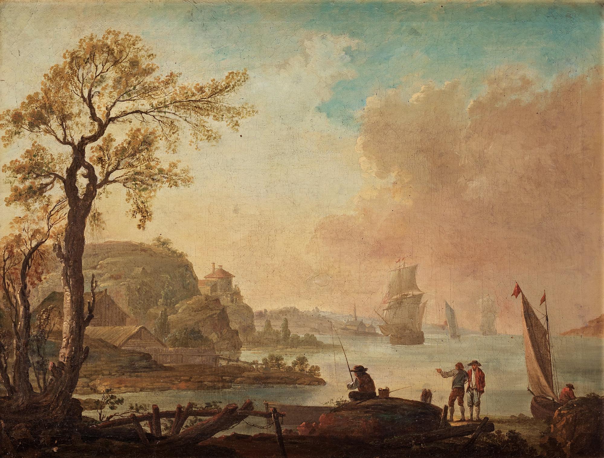 Johan Philip Korn, Kustlandskap med fiskare och skutor.