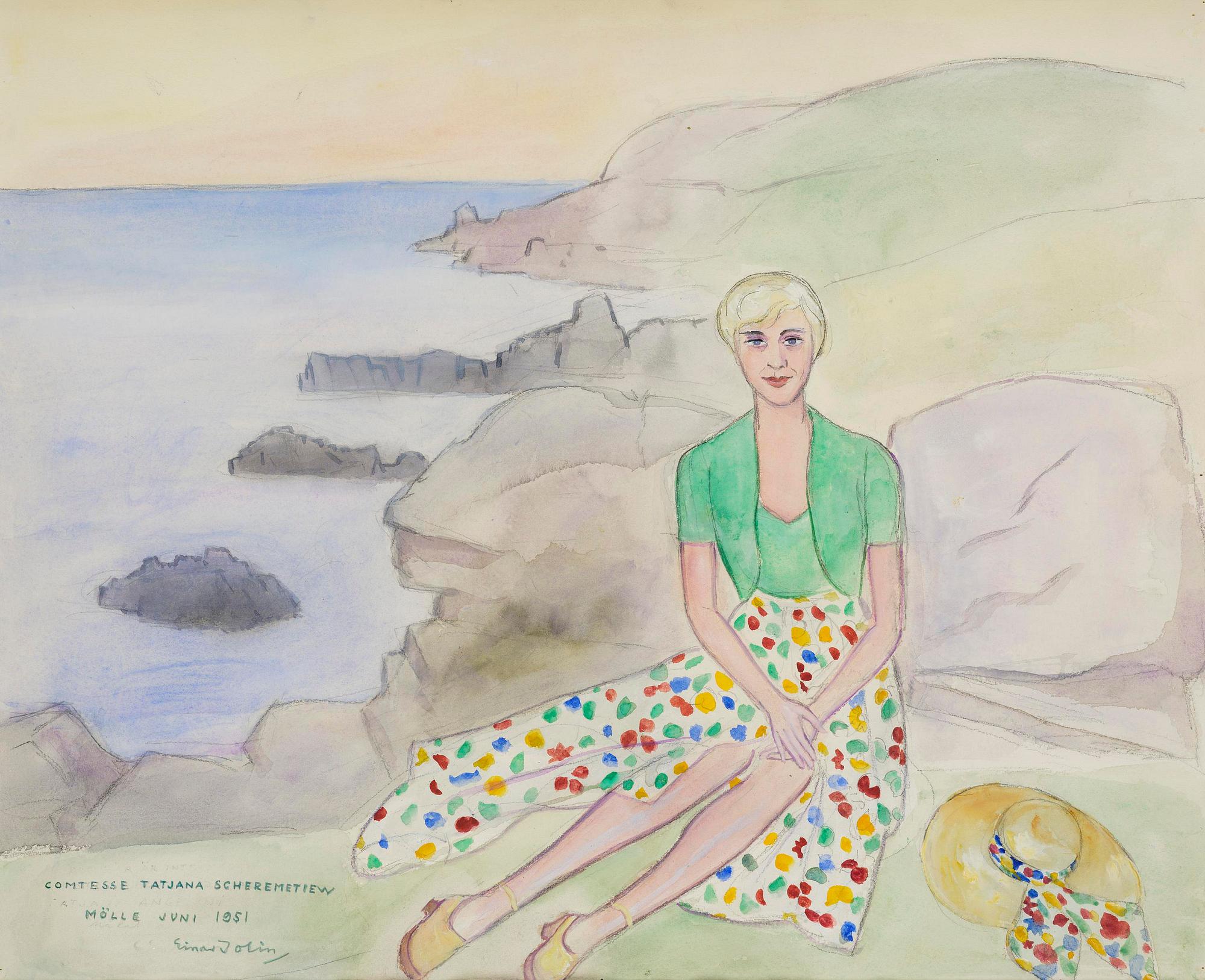 Einar Jolin, Tatiana Scheremetiew in Mölle in a polka dot skirt.