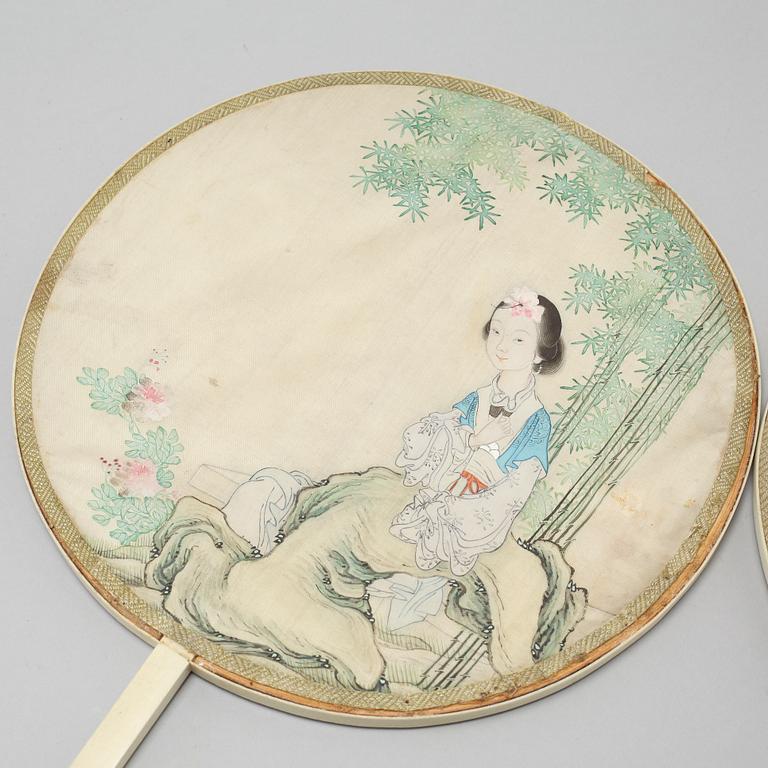 A set of four Chinese fans, late Qing dynasty.