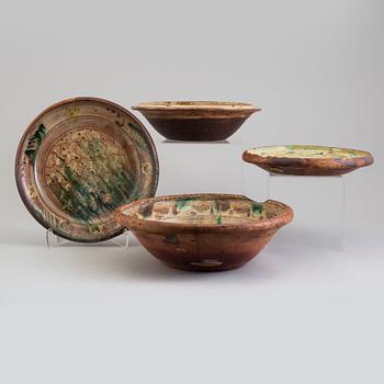 Two earthenware bowls and two disches, 19th Century.