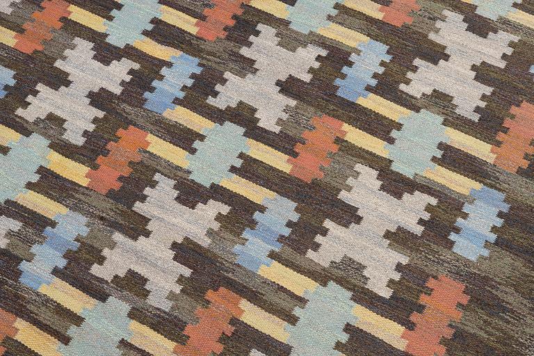 Judith Johansson, a flat weave 'Hittarp', c. 336 x 250 cm, signed JJ.