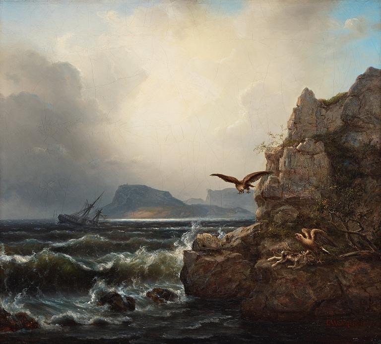 Ehrnfried Wahlqvist, Coastal landscape with nesting eagles.