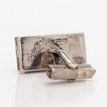 Manschettknappar, 2 par, silver, kvarts, snöflinge-obsidian, Tillander, Helsingfors 1962 och 1968.