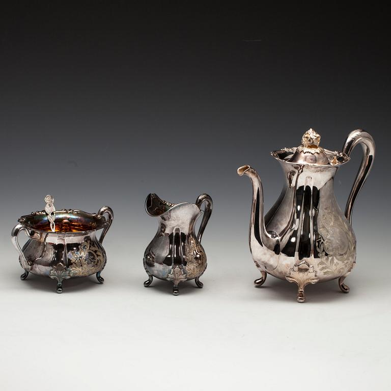 KAFFESERVIS, silver, 4 delar, Auran Kultaseppä oy, Åbo 1960-70-tal. Totalvikt 1,410 g.