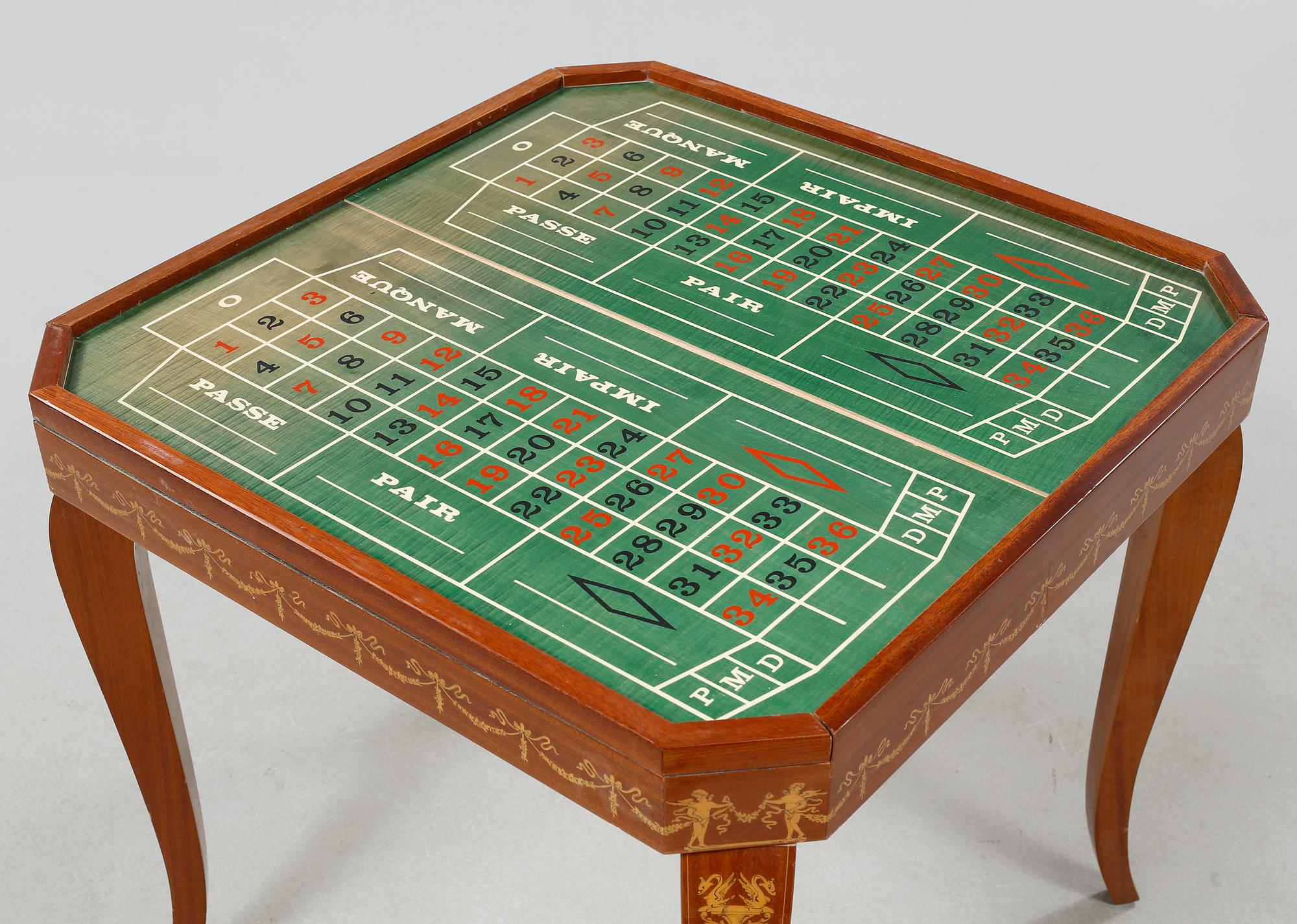 A gaming table and two chairs from Italy, 1950s.
