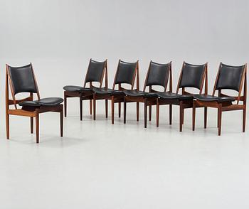 Finn Juhl, stolar, 6 st "Egyptian Chairs", Niels Vodder, Danmark, 1950-60-tal.