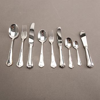 A Swedish 20th century set of 99 silver cutlery mark of Mema Linköping 1982, weight including cartoons 3140 gr.